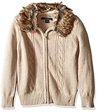 Nautica Girls' Sweater With Removable Faux Fur Collar