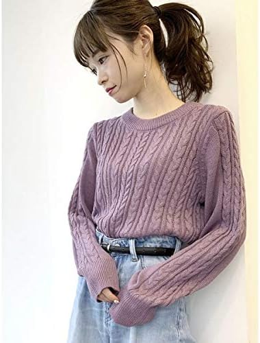 Amazon アースミュージック エコロジー Earth Music Ecology ナローケーブルニットプルオーバー パープル M Tシャツ カットソー 通販