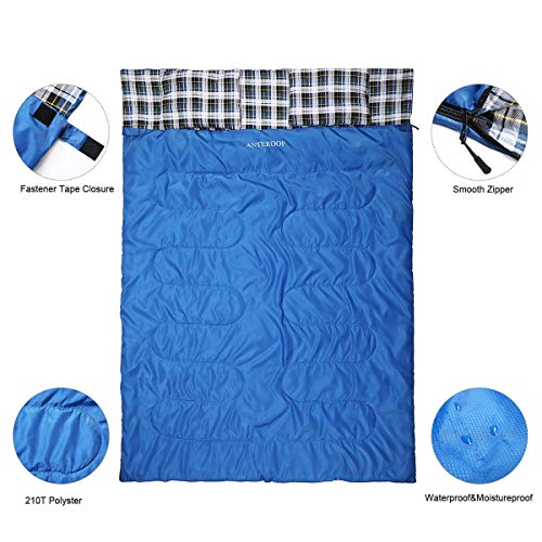 Double-Sleeping-Bag-Cotton-Flannel-Waterproof-Outdoor-Backing-Sleeping-Bag-with-2-Pillow-and-Compression-Bag-Camping-Envelope-Sleeping-Bag-for-Adults-Kids-Camping-Gear-Equipment-Traveling