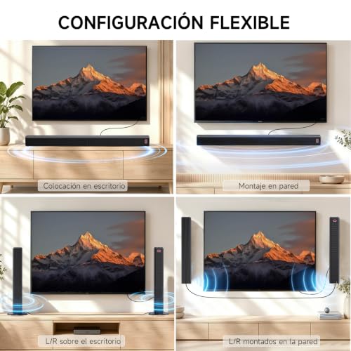 JYX 2.1ch TV Soundbar, 2026 Upgrade 120W 2-in-1 Detachable Bluetooth 5.3 Speaker Bars with ARC/Opt/AUX, Adjustable Bass (4 Speakers + 2 Reflex Tubes)
