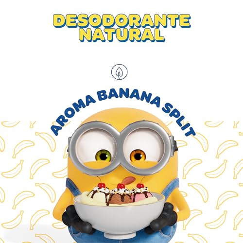 NaturalDry - Desodorante Para Niños y Teens Natural Infantil Minions 50g | Sin Aluminio ni Parabenos | 24hrs Protección | Para Niños y Adolescentes Piel Sensible (2 x Banana Split)