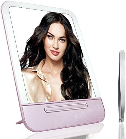 CarBoss Lighted Makeup Mirror - Touch Pad 29pcs LED Lights Travel Vanity Mirror with Stainless Steel Tweezers Bonus, USB Powered Desktop LED Cosmetic Beauty Mirror with 3-Level Dimmer (Rose Gold)