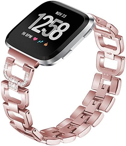 ImmSss Fitbit Versa Bands for Women Men, Stainless Steel Metal Replacement Wristband Sport Strap for Fitbit Versa Fitness Smartwatch (Rose Gold)