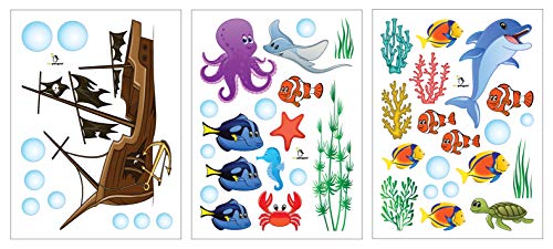 treepenguin Ocean Wall Decals for Kids Rooms – Under The Sea Fish Wall Decor - Bathroom Wall Stickers - Bedroom Bathtub Shower Sea Animal Decorations