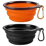2-Pack Collapsible Travel Dog Bowl,MAXIN Silicone Cat Bowl Portable Pet Food Water Bowl, Foldable Expandable Cup Dish for Pets, FDA Approved.[ Black and Orange ]