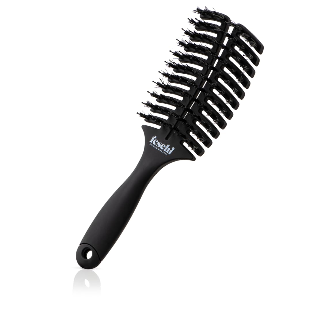 feschi Hair Brush with Vegan Bristles | No Pulling Through the Hair | Perfect Head Shape Fit | The Essential - Hair Brush