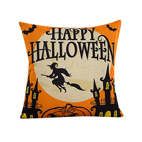 Happy Halloween Pillow Cases,Napoo 2017 Hot Sale Bat Pumpkin Square Throw Flax Pillow Case Cushion Cover Burlap Home Sofa Decor (D)