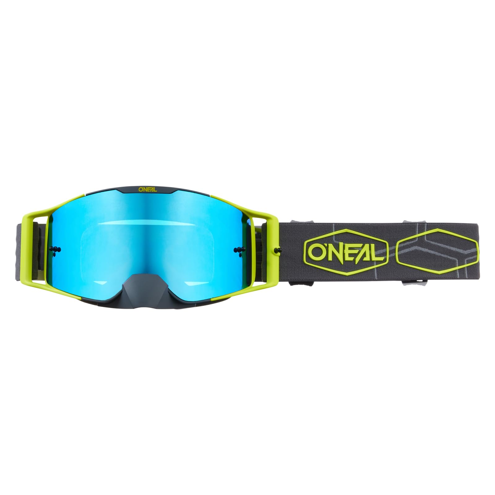 O'NEAL | Bike & Motocross Goggles | MX MTB DH FR Downhill Freeride | Adjustable Strap, Optimal Comfort & Ventilation | B-30 Goggle Hexx V.22 | Unisex | Grey Neon Yellow - Blue Mirrored | OS