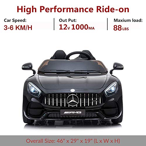 JOYBASE 12V Electric Ride On Car, Licensed Mercedes Benz Cars for Kids with Remote Control, LED Lights, Music Player, Adjustable Seat Belt, 3 Speed, Black