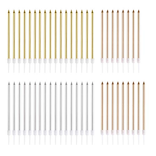 Maosifang 51 Pieces Cake Candles Metallic Birthday Candles Long Thin Candles in Holders for Birthday Wedding Party Cake Decorations(3 Colors) - Thumbnail 7