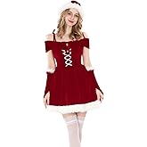 NSPSTT Santa Dress Women Christmas Dresses for Women Santa Costume Red Velvet 4PCS Set