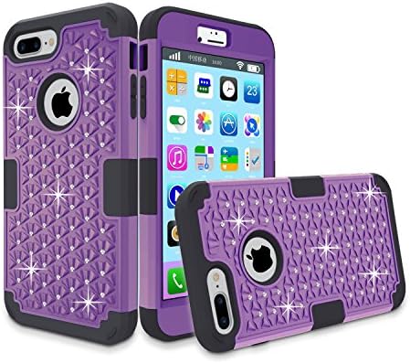 Walle Shop iPhone 7 Plus case Luxury Diamonds Grip [bling][glitter] 3 Layers Heavy Duty Hybrid Armor Shell Cover for girls and women for Apple iPhone 7 Plus 5.5-inch 2016 released (purple+grey)