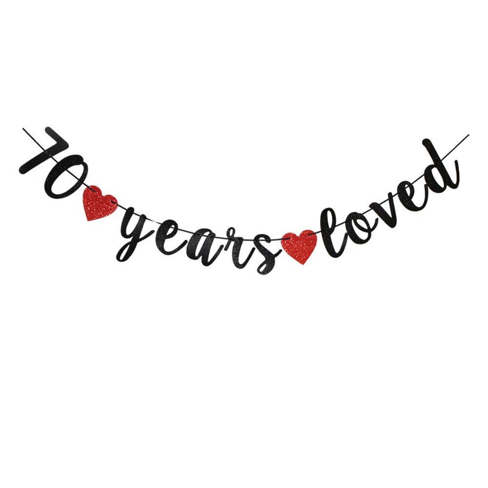 70 Years Loved Black Paper Sign for Adult's 70th Birthday Party Supplies, 70th Wedding Anniversary Party Decorations