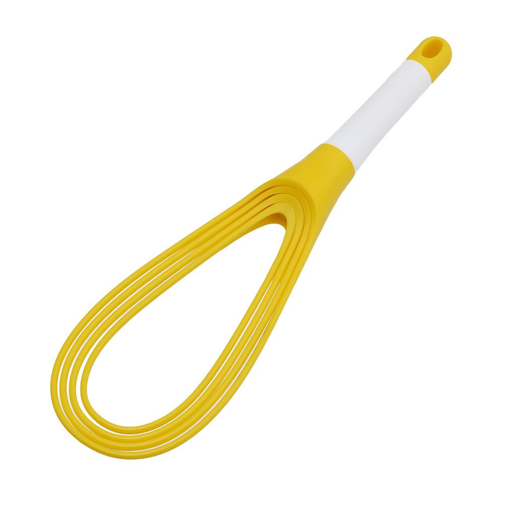 Egg Whisk Drop-shaped Flat Silicone Coated Cooking Egg Beater Mixer Whisk Tools (Yellow)