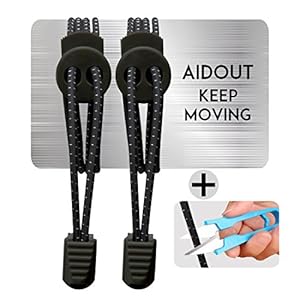 AIDOUT Shoe Laces - Elastic No Tie Reflective Shoelaces with Lock - One Size Fits All Athletic Travel Lacing System - Perfect for Kids & Adults 1 Pair - Black
