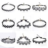 ThyWay Hot Fashion Trend 9 Pieces Different Style Lace Tattoo Choker Collar Necklace Chain (Style 1)