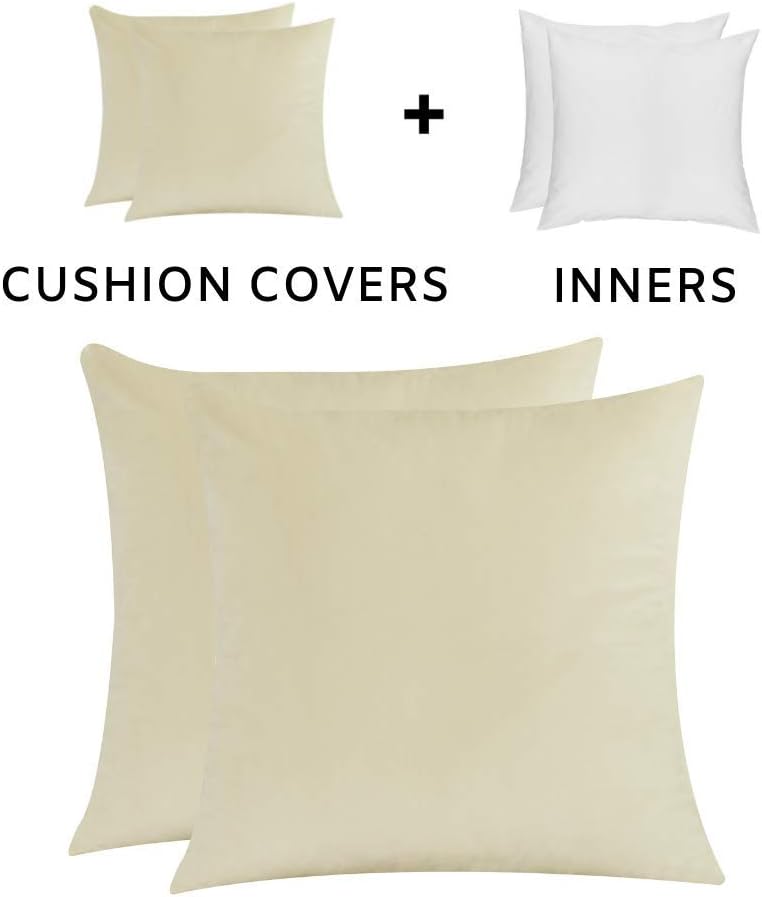 Cosy Livin Cushion Cover INNERS INCLUDED Velvet Cushions 18x18 Inch With Hidden Zipper Including Cushion Pads (Set of 2) Multiple Colors Available Cream