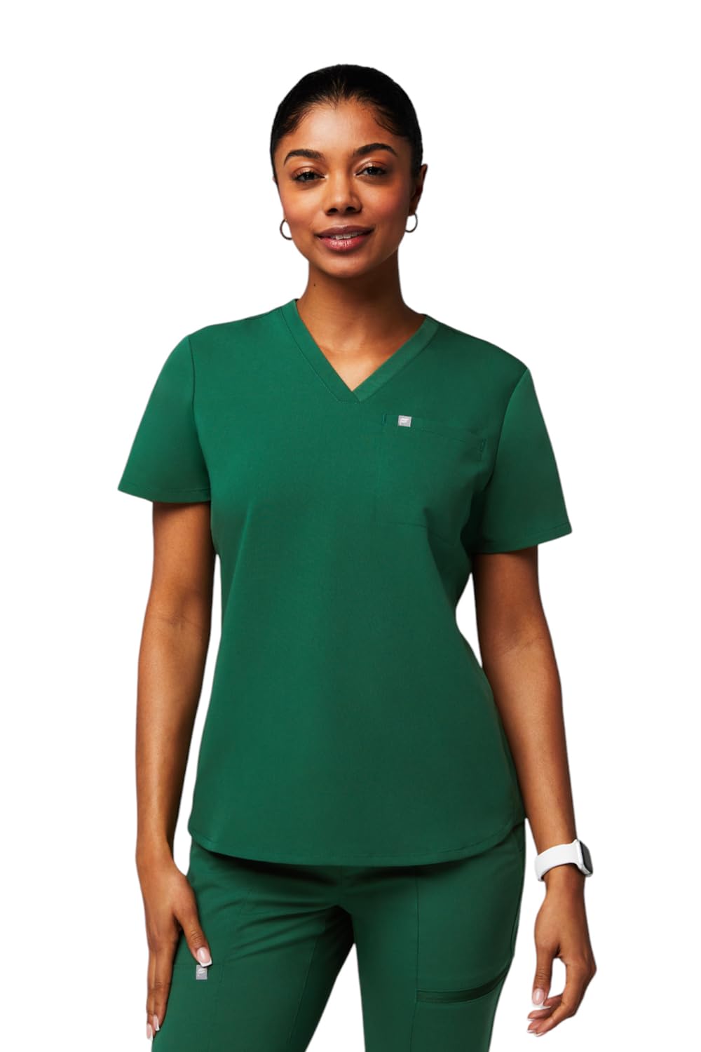 Photo 1 of Fabletics Women's Vital 1-Pocket Scrub Top - MotionTech, Wrinkle-Resist, Chest Pocket, Anti-Shrink, Semi-Slim Fit, Hunter Green, Regular, L
