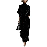 Women's Velvet 2 Piece Set Elegant Turtleneck Casual Warm Velvet Suit Solid Color Fashion Warm Sportswear Wide leg Pants Set