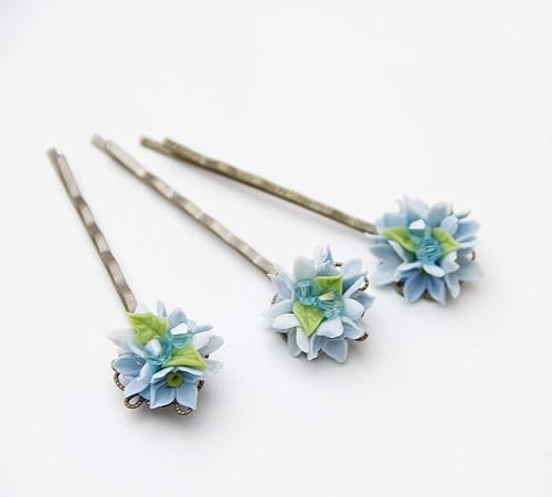 Amazon Com Blue Flowers Hair Pins Children Set 3 Wedding