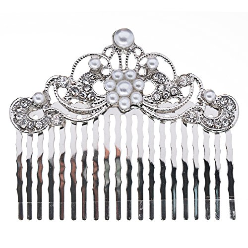 ACCESSORIESFOREVER Women Bridal Wedding Jewelry Crystal Rhinestone Pearl Beautiful Vintage Hair Comb Pin