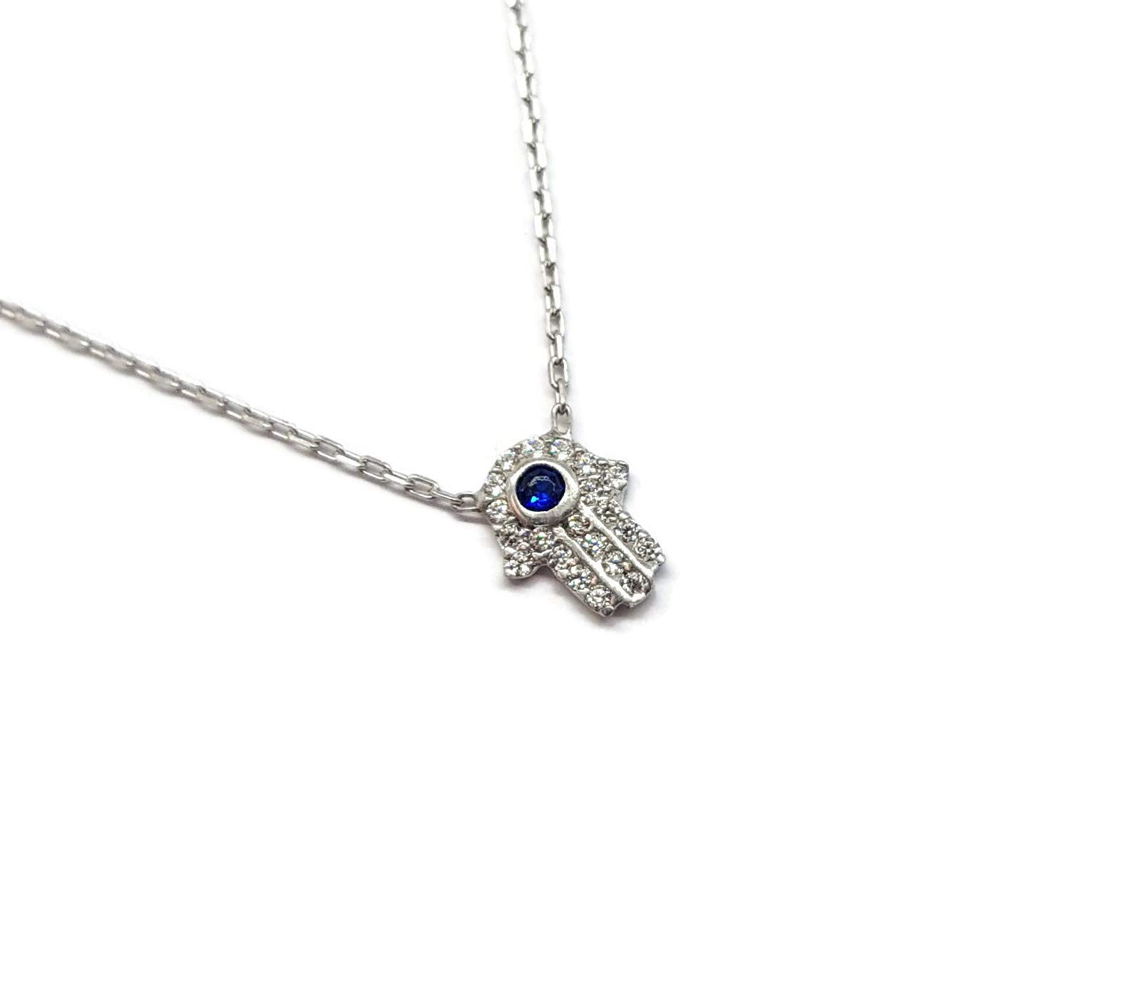 MYSTIC JEWELS By Dalia Fatima Hand Necklace with Good Luck Pendant - Minimalist - 925 Sterling Silver to Protect You (Silver)