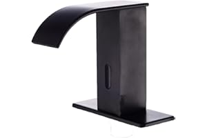 HHOOMMEE Automatic Waterfall Touchless Bathroom Sink Faucet, Motion Activated Sensor Square Body Hands-Free Tap Water Mixer,Matte Black