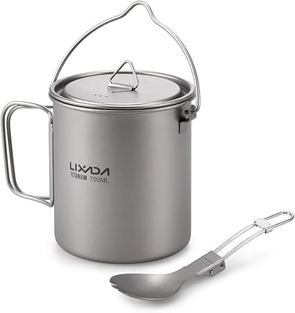 Amazon Com Lixada Lightweight Titanium 750ml 900ml 1100ml Pot With Folding Spork Set For Outdoor Camping Hiking Backpacking Picnic 700ml Sports Outdoors
