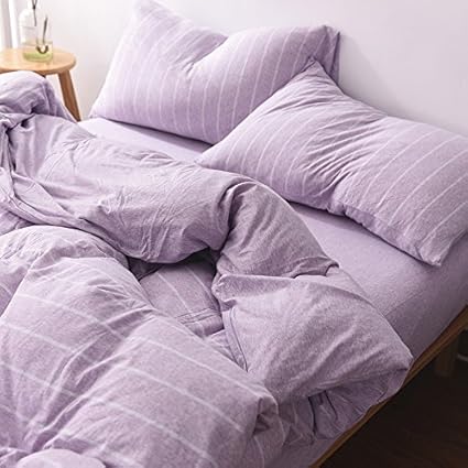 Amazon Com Yamfei New Soft Jersey Cotton Striped Purple Duvet
