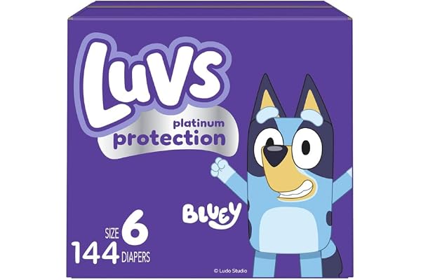Luvs Size 6 Baby Diapers, Platinum Protection Bluey Diapers for Day & Night,Size 6 (35+ lbs), 144 Count