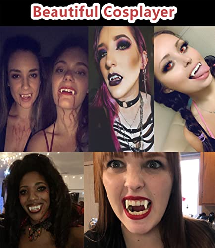COOLJOY 3 Sizes Vampire Fangs Teeth with Adhesive Halloween Cosplay Props White Horror False Teeth Props Party Favors Masquerade Accessories Gift