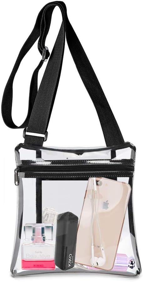 Clear Crossbody Messenger Shoulder Bag for Women Adjustable Strap, NFL Stadium Approved Trasparent Purse