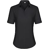 siliteelon Short Sleeve Button Dress Shirts for Women Cotton Button Down Shirts for Women Slim Fit Blouse Top 3/4 Sleeve
