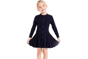 SMILING PINKER Little Girls Pleated Dress School Uniform Long Sleeve Button Front Knit Sweater Dress