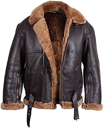 Mens Aviator Real Shearling Sheepskin Leather Bomber Flying Jacket