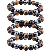 COLORFUL BLING 2/4 Pcs Triple Protection Bracelet Natural Bring Luck and Prosperity Obsidian Bracelet Black Obsidian - Hematite - Tiger Eye - Stone Bracelets