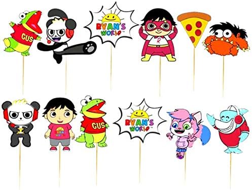 12/24pc Cupcake Toppers Party Ryans World Toy Review Dessert Plates Box loot Favor Table Cover Cup Party Balloon Supplies Decoration Banner
