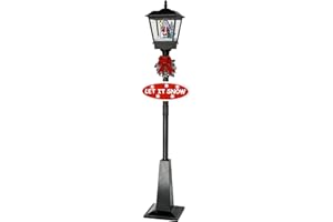 Northlight 70.75" Black LED Lighted Musical Snowing Santa Christmas Street Lamp
