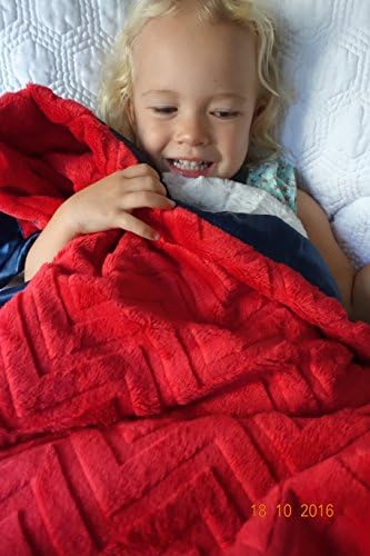 KVH by Kelly Van Halen Red Chevron Fur Fabric/Ivory Minky/Navy Satin Trim Baby Blankets