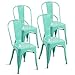 Merax Solid Metal Bar Dining Chairs Steel Back Chairs, Antique Blue, Set of 4