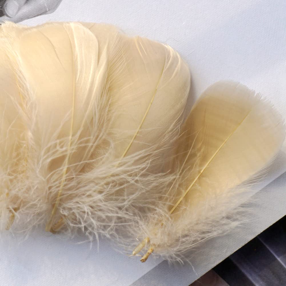 Photo 1 of 100 Pieces Light Khaki Goose Feathers for Craft, Bulk Colored Feather 3-5Inch Goose Feathers for Craft Projects and Festivals Weddings Party Decorations