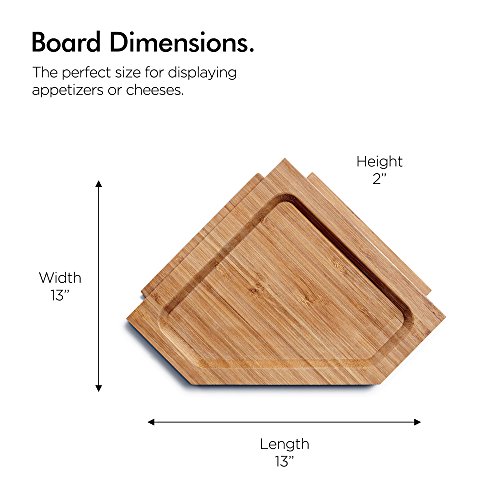 VonShef Jigsaw Platter Cheese Board with Display Stand, Natural Bamboo Wooden Charcuterie and Meat Serving Boards, 4 Connecting Coaster Plates Included, H6 X W6 X D0.5 Inches