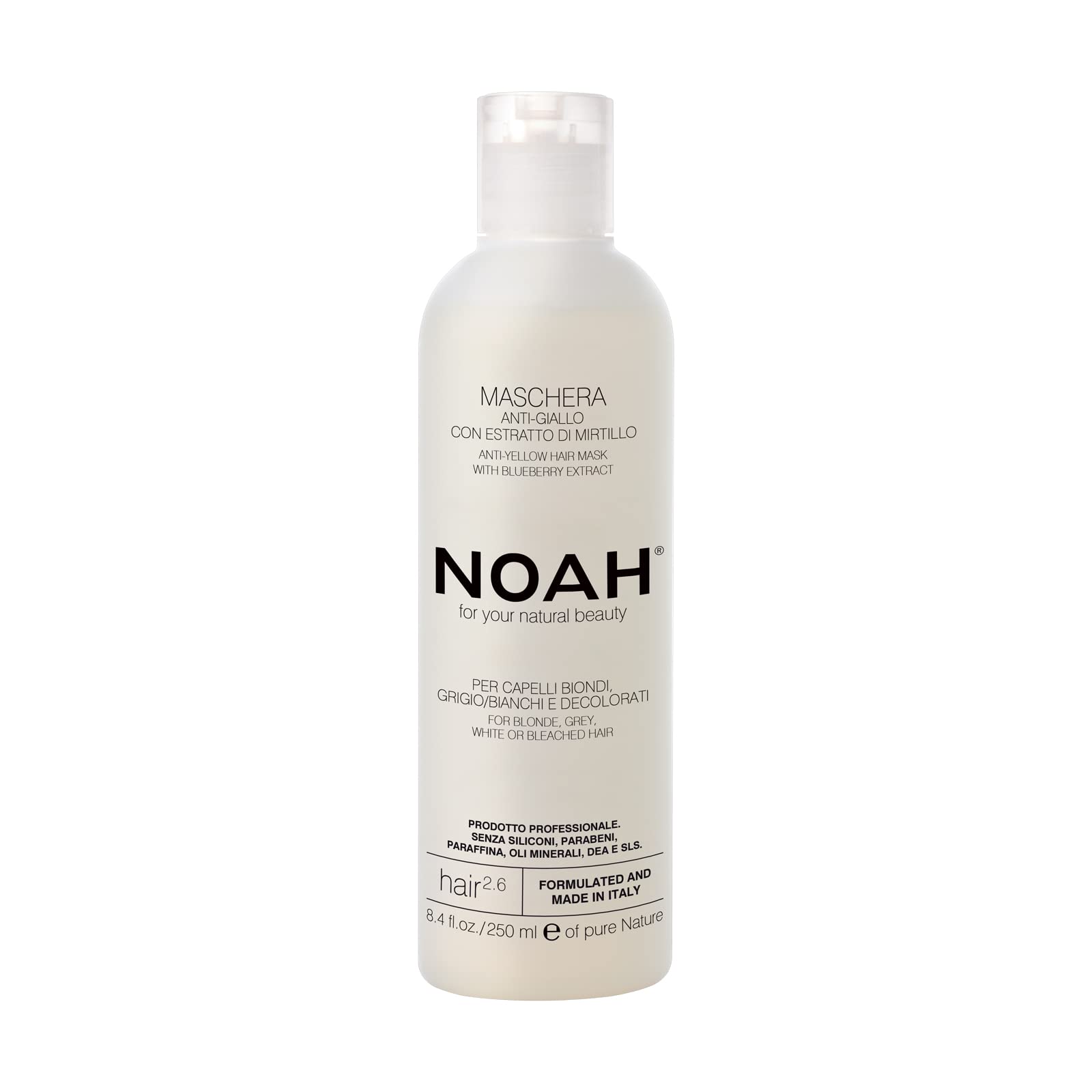 Noah Natural Anti-Yellow Hair 2.6 Mask with Blueberry Extract for Blonde, Grey, White, or Bleached Hair – Shining, Revitalizing, Vegan, Cruelty-Free, Plant-Based Formula, 250ml