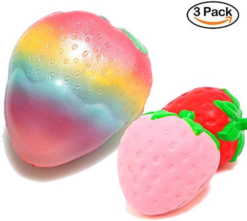 Xstar Rainbow Strawberry 3 PACk Squishy Super Jumbo Decompression Slow Rising Toy Scented Rare JUNKE Fruit Fun For Kids Adults