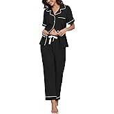 COLORFULLEAF 100% Cotton Women's Pajamas Sets Button Down Sleepwear Short Sleeve with Long Pants Lounge Pj set