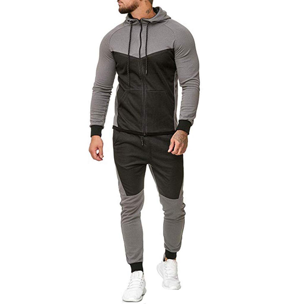 Men Sport Suit Gradient Sweatsuit Zipper Hoodies Outfit Contrast Jogging Full Tracksuit