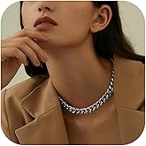 NOKMIT Chunky Cuban Link Curb Chain Necklace for Women Men Dainty 18K Gold Silver Tone Choker Thick Trendy Statement Diamond Cut Punk Hip Hop Cuban Chain Jewelry Gifts Unisex Size 5mm/9mm/13mm/16mm