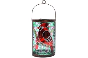 OUISJYER Outdoor Solar Lantern Waterproof LED Tabletop Lamp for Garden Patio - Decorative Hanging Mosaic Cardinal Lights for a Touch of Elegance