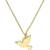 JEWELHEART 14K Solid Gold Charm Necklace - Holy Spirit Peace Dove Pendant Necklace For Women - Small Dainty Protection Necklace - Adjustable Chain 16"-18" Religious Jewelry