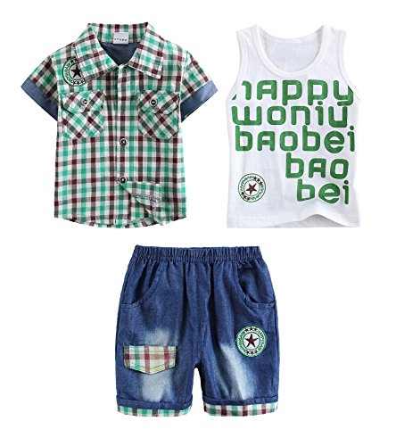 Baby Boy Clothes Sets T shirt Shorts Vest Checkered Short Sleeves Character Pattern Summer Outfits Suit